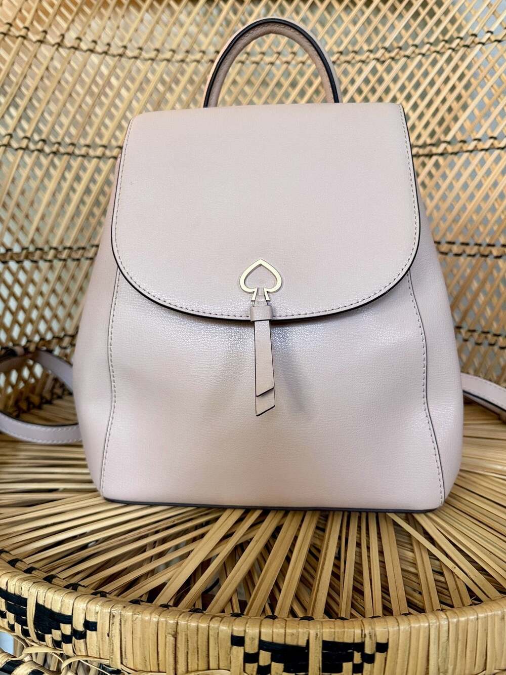 Kate Spade Adel Medium Flap Leather Backpack Warm Beige